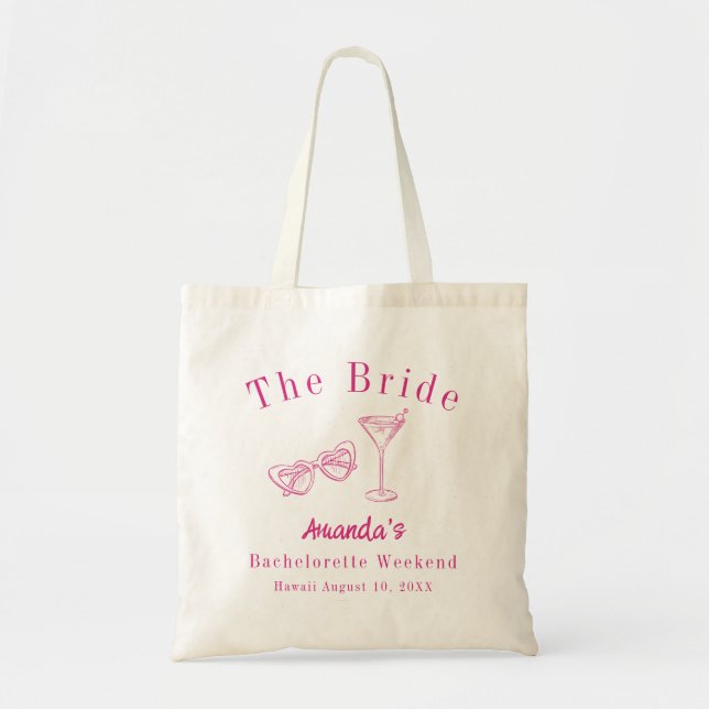 Bachelorette Weekend Party Bride Pink Beach Tote Bag (Front)