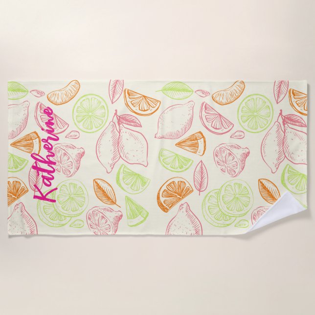Bachelorette weekend party Bridesmaid Lemon Beach Towel (Front)