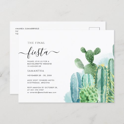 Bachelorette Weekend Party Cacti Succulents Invitation Postcard