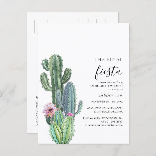 Bachelorette Weekend Party Cactus Succulents Invitation Postcard