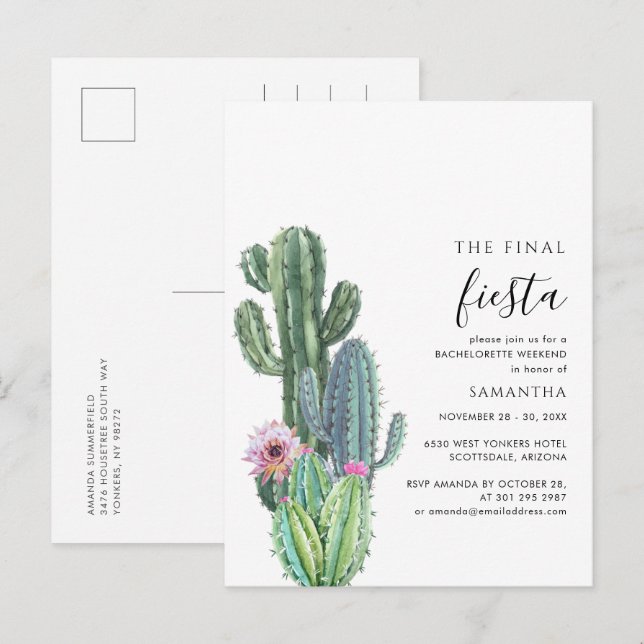 Bachelorette Weekend Party Cactus Succulents Invitation Postcard (Front/Back)