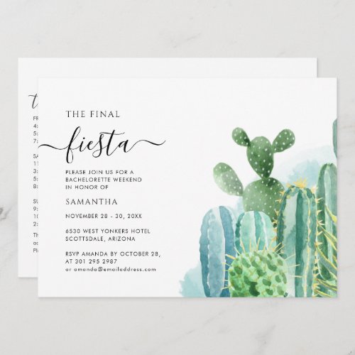 Bachelorette Weekend Party Itinerary Cactus Plants Invitation