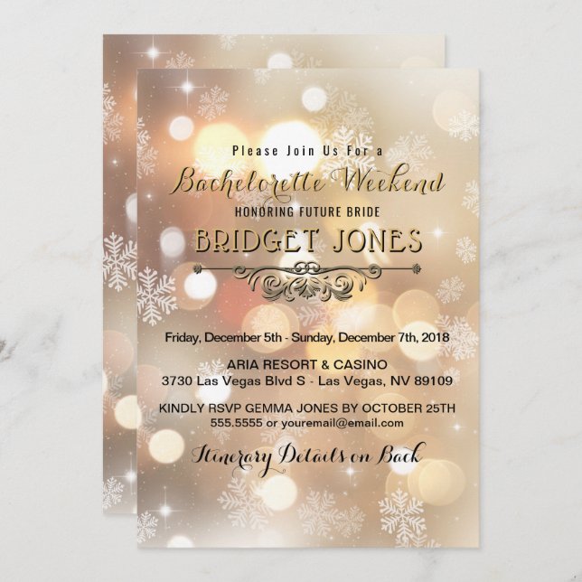 Bachelorette Weekend Party Itinerary Snowflakes Invitation (Front/Back)