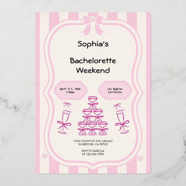 Bachelorette Weekend Party Pink invitation Foil Invitation (Front)
