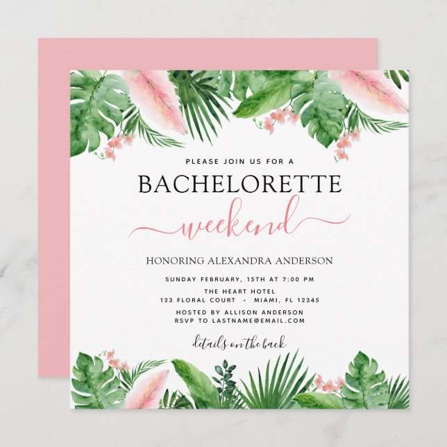 Bachelorette Weekend Party Tropical Palms Invitation (Front/Back)
