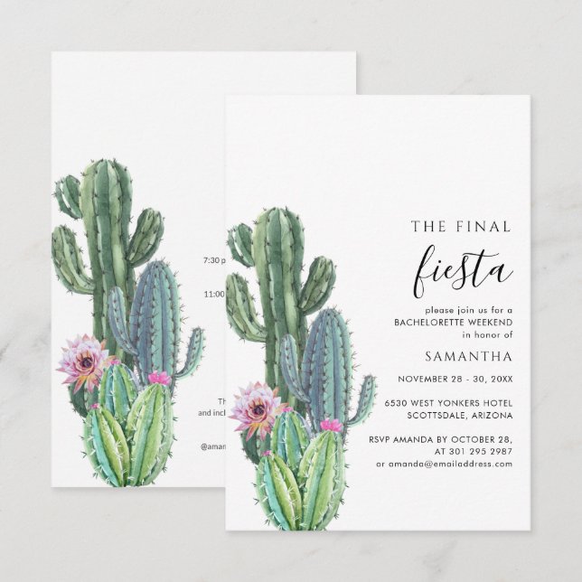 Bachelorette Weekend Party With Itinerary Cacti Invitation (Front/Back)