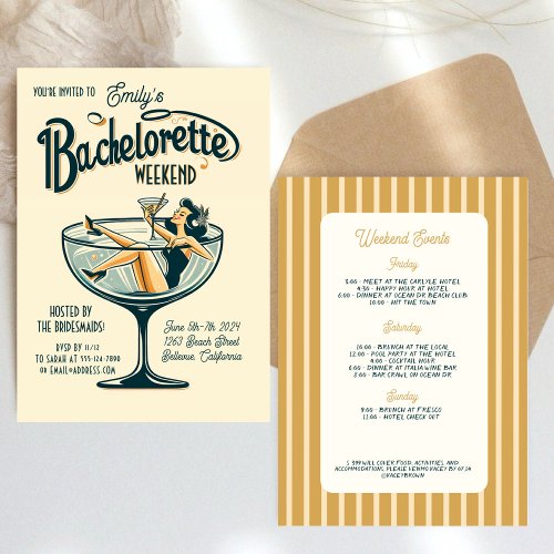 Bachelorette Weekend  Retro Party Invitation