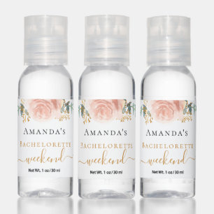 Bachelorette weekend rose gold floral eucalyptus hand sanitizer