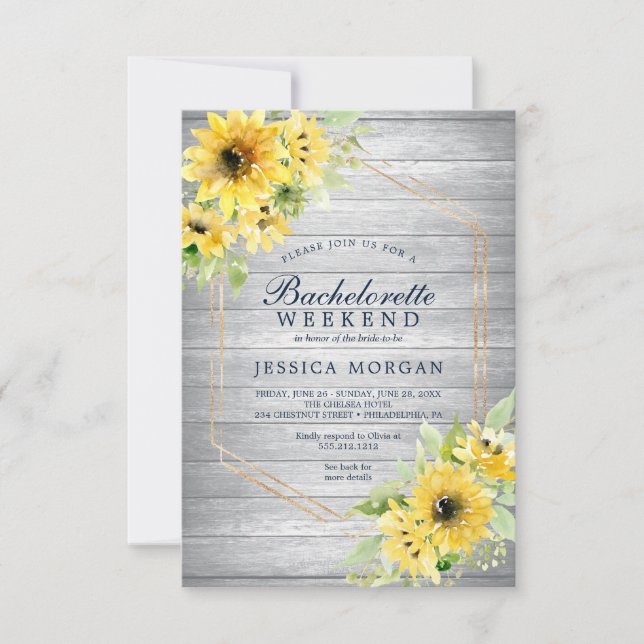 Bachelorette Weekend Rustic Sunflower Greenery Inv Invitation (Front)