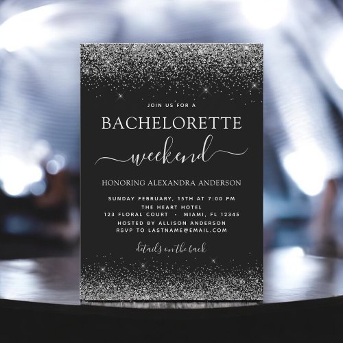 Bachelorette Weekend Silver Modern Glitter Party Invitation