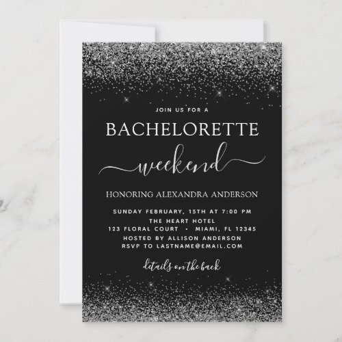 Bachelorette Weekend Silver Modern Glitter Party Invitation