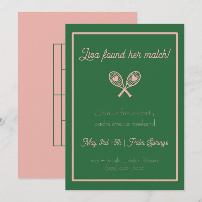 Bachelorette Weekend Tennis Invitation (Front/Back)