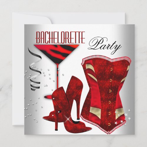 Bachelorette White Corset Red High Heel Shoes Invitation