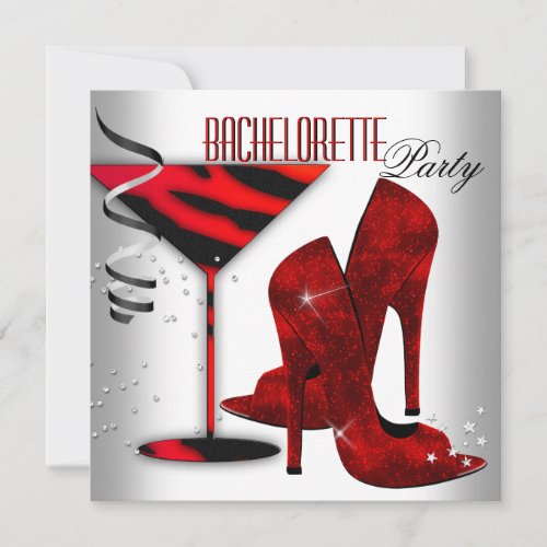Bachelorette White Red High Heel Shoes Invitation