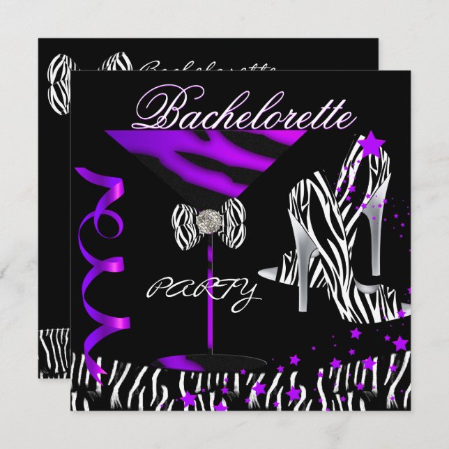 Bachelorette Zebra Purple Cocktail Invitation (Front/Back)