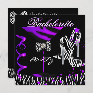 Bachelorette Zebra Purple Cocktail Invitation