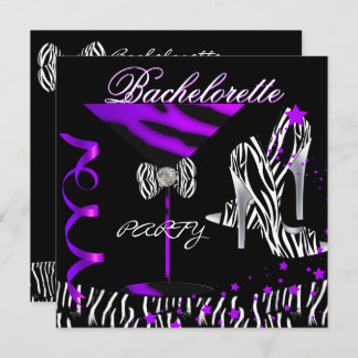 Bachelorette Zebra Purple Cocktail Invitation