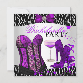 Bachelorette Zebra Purple Corset Champagne Invitation