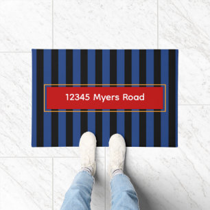 Bachelor's Crib Colorful Blue and Black Stripes Doormat
