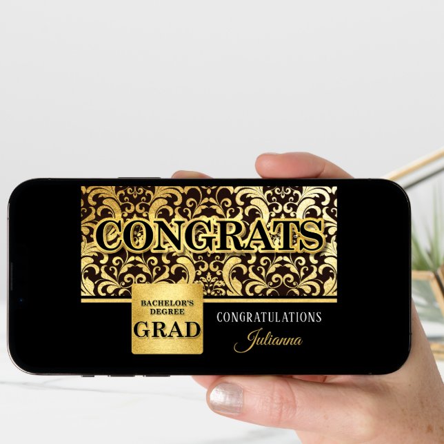 Bachelor's Degree Grad in Faux Gold Foil with Name Card (Front Digital)