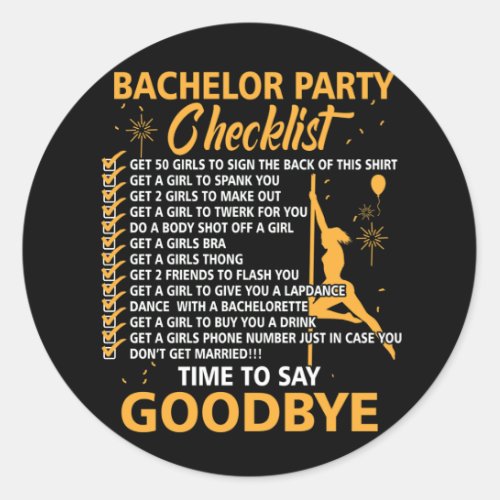 Bachelors Party Checklist Stag Do Party Classic Round Sticker