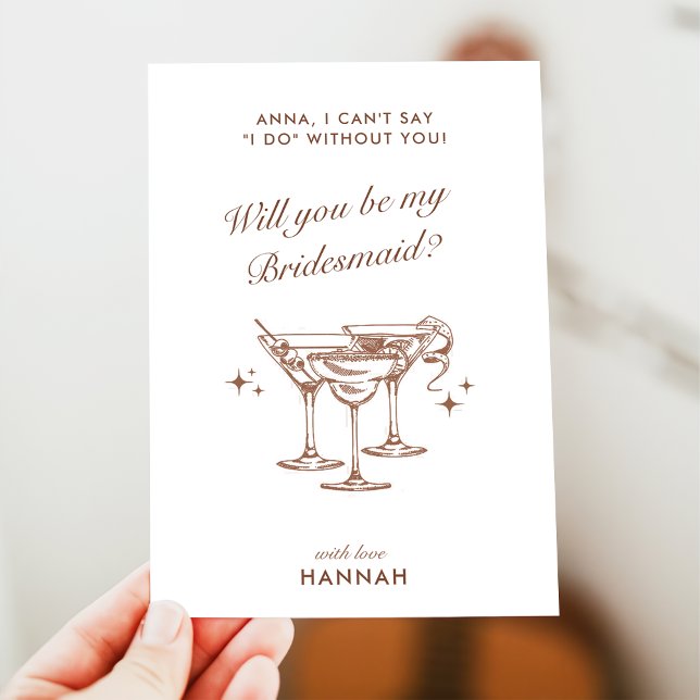 BacheRetro Brown Cocktail Bridesmaid Proposal Card (Creator Uploaded)