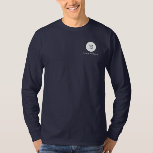Back And Front Print Upload Logo Mens Navy Blue T_Shirt