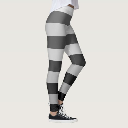 Back And Grey Striped Color Block Pattern Leggings