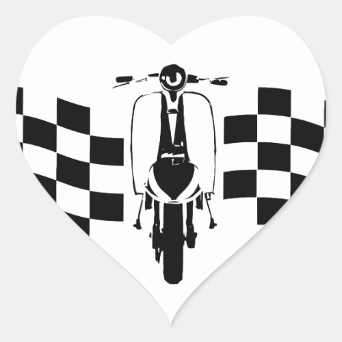 Back and white check flag scooter heart stickers