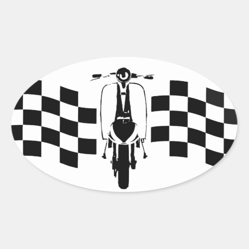 Back and white check flag scooter Oval stickers