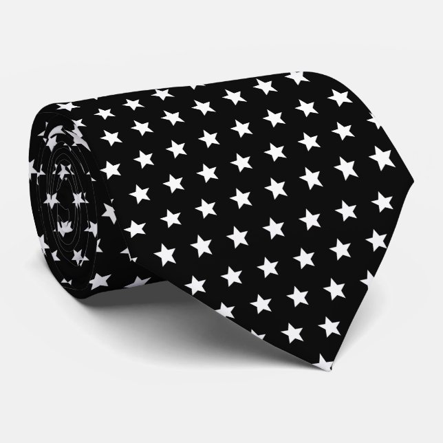 Back and white Stars Pattern Neck Tie (Rolled)