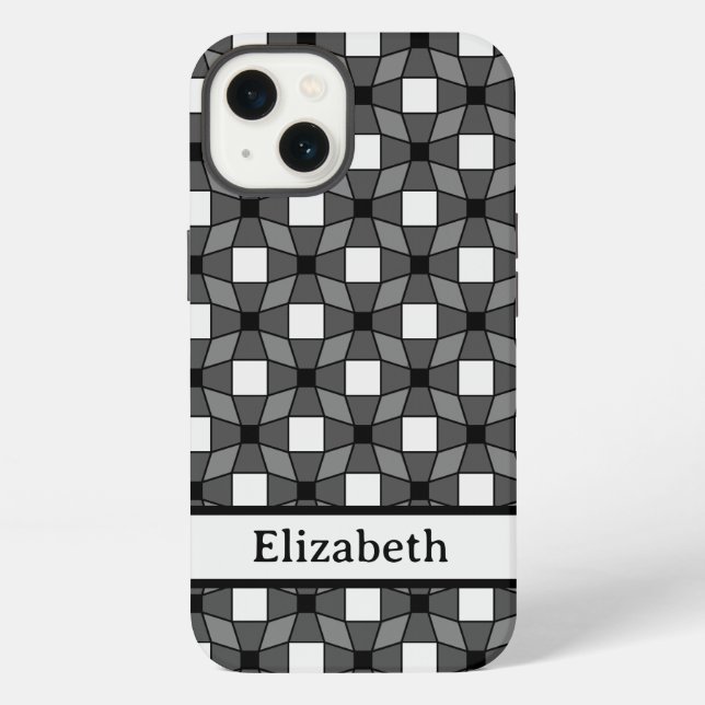 Back and White Wave Optical Illusion Pattern Name Iphone Case (Back)