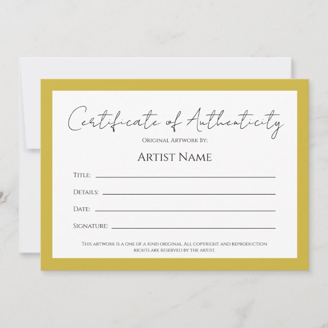Back Art Photo Certificate of Authenticity Holiday Card (Front)