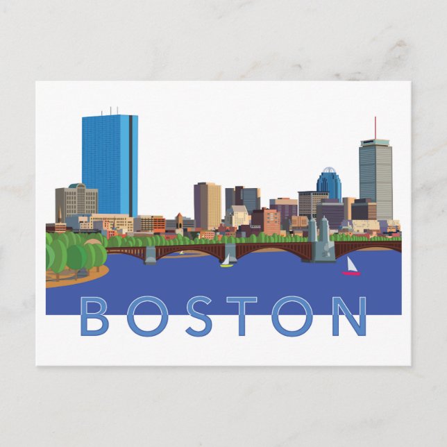 Back Bay Boston Skyline Computer Illustration Postcard (Front)