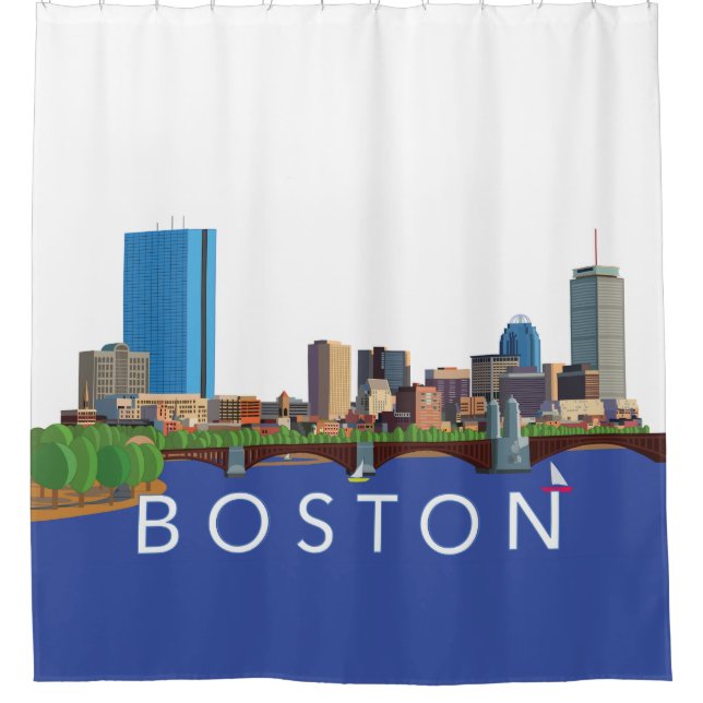 Back Bay Boston Skyline Computer Illustration Shower Curtain (Front)