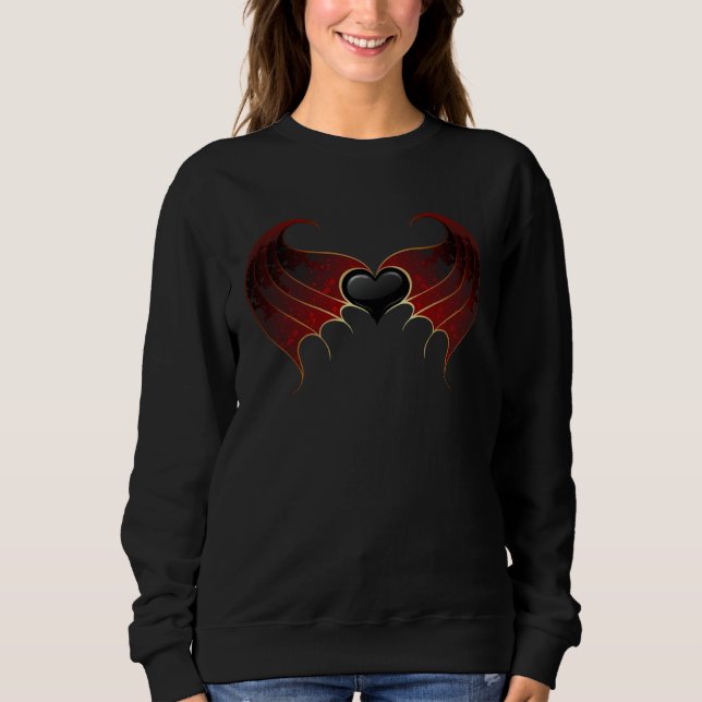 Back Black Heart Red Demon Wings Goth Gothic Sweatshirt (Front)