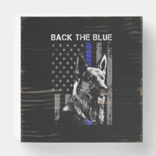 back  blue thin blue line flag k-9 german shepherd wooden box sign