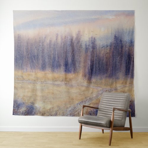 Back Country Dusk Watercolor Landscape Print Tapestry