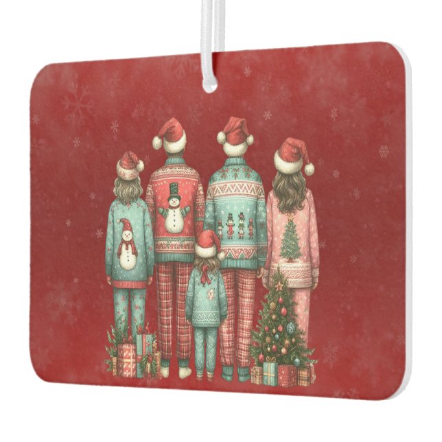 Back Facing Family of Five In Christmas PJ's Air Freshener (Left)