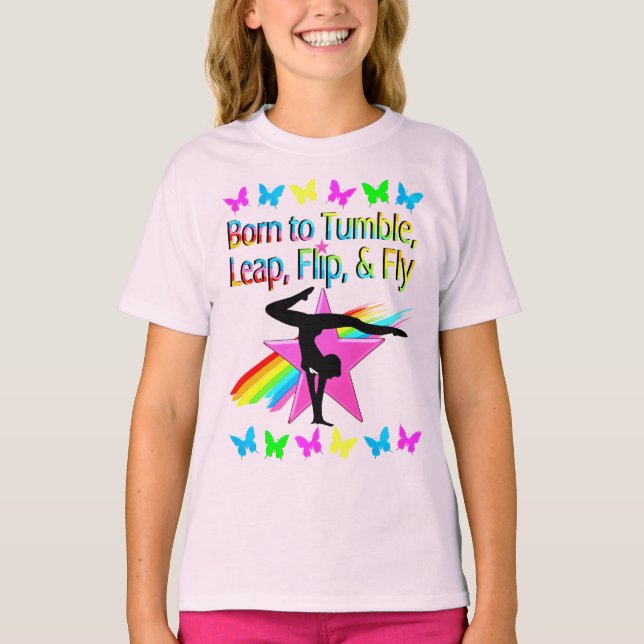BACK FLIPPING GYMNASTICS GIRL RAINBOW DESIGN T-Shirt (Front)