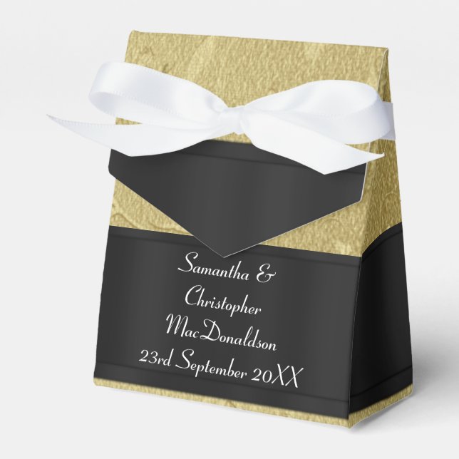 Back, gold damask wedding favor boxes (Front Side)