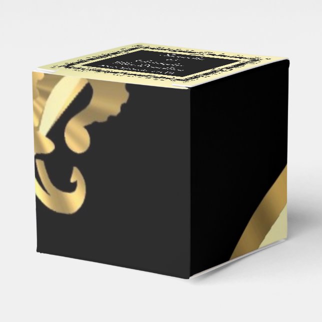 Back, gold fleur de lys wedding favor boxes (Front Side)