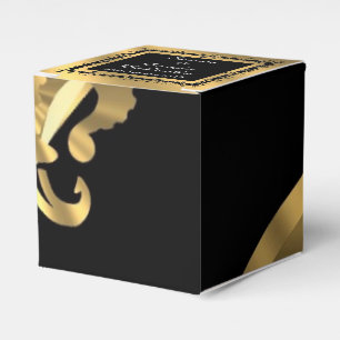 Back, golden fleur de lys wedding favor boxes