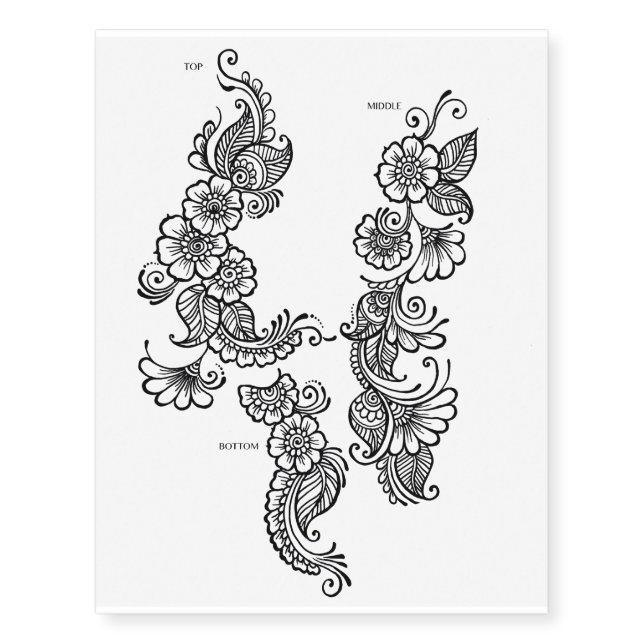 back henna design temporary tattoo sheet (Front)