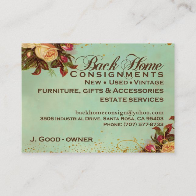 Back Home Consignments Business Card (Front)