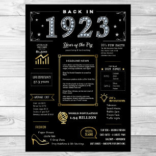 Back In 1923 Printable Poster, 1923 Birthday Sign