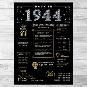 Back In 1944 Printable Poster, 1944 Birthday Sign