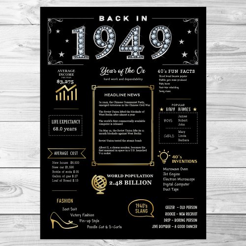 Back In 1949 Printable Poster 1949 Birthday Sign