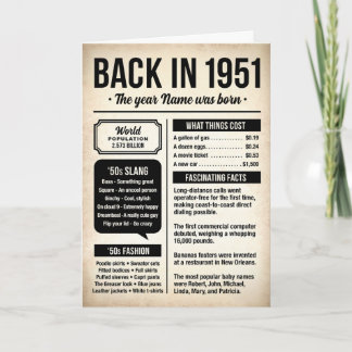 Back in 1951, 75th Birthday Fun Facts Card