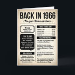 Back in 1966, Fun Facts, 60th Birthday Card<br><div class="desc">Celebrate a birthday with a nostalgic look back at 1966 — the year it all began. This personalized birthday card features fun facts and highlights from 1966, including pop culture moments, popular movies and music, and classic cost-of-living facts, all presented in a clean, timeless design. Inside, a heartfelt message reminds...</div>